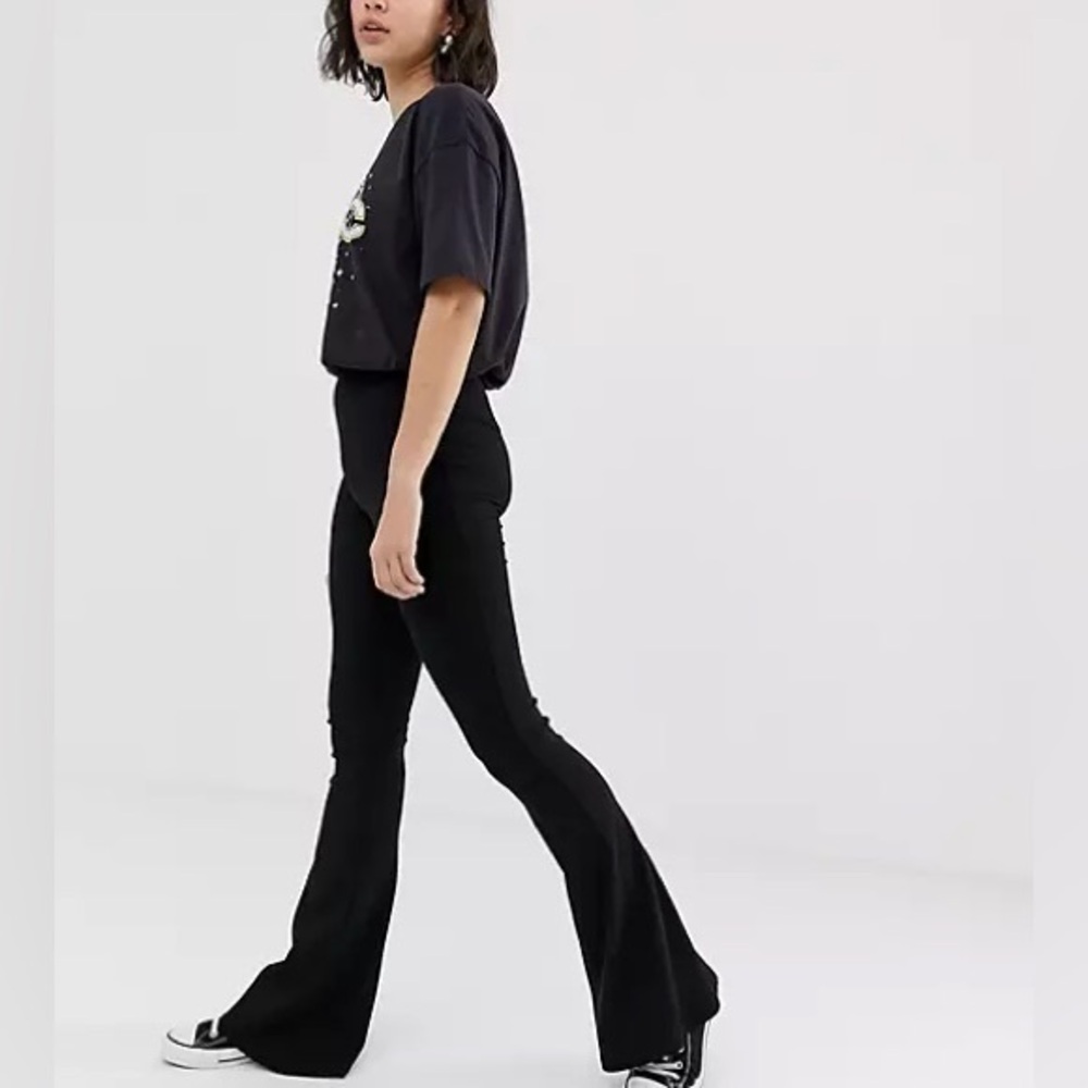 Pull&Bear pacific ribbed jersey flare pants in black size M